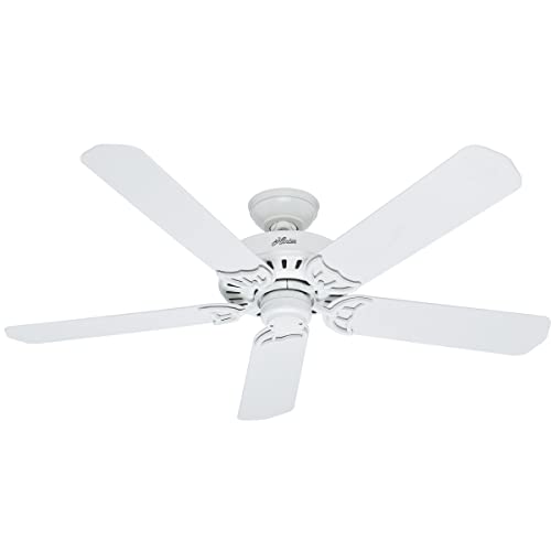 Hunter Fan Company 53125 Bridgeport 52 Inch Versatile Indoor/Outdoor Damp-Rated Home Ceiling Fan with Pull Chain Control without Light Fixture, 52", White finish