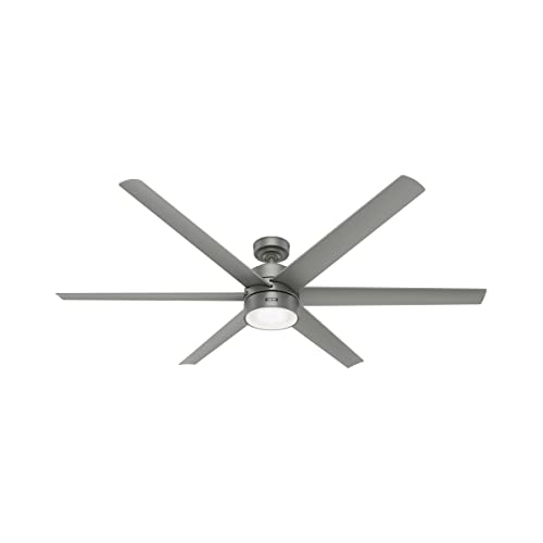 Hunter Fan Company, 59629, 72 inch Solaria Matte Silver Indoor / Outdoor Ceiling Fan with LED Light Kit and Wall Control
