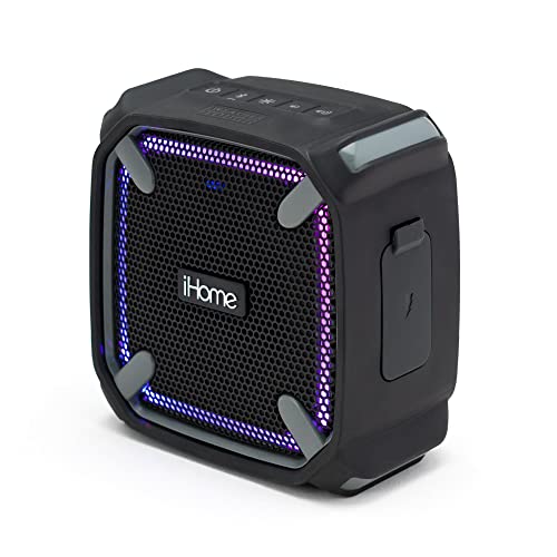 iHome Waterproof Bluetooth Speaker with Color Changing Lights, iP67 Certified Portable Speaker Ideal for The Pool, Beach, Hiking, Kayaking (IBT371BGC)