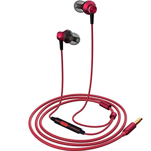In Ear Headphones, MR01 Comfortable Tangle-Free Stylish Wired in-Ear Earbuds with Microphone, Crystal Clear Sound Noise Cancelling Earphones for iPhone/iPod/Samsung/laptop/Computer, Red