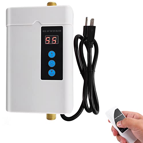 Instantaneous Tankless Water Heater, Small mini 110V with remote control operation,Constant Temperature Heating for Kitchen and Bathroom, LCD Touch Screen White 3000w