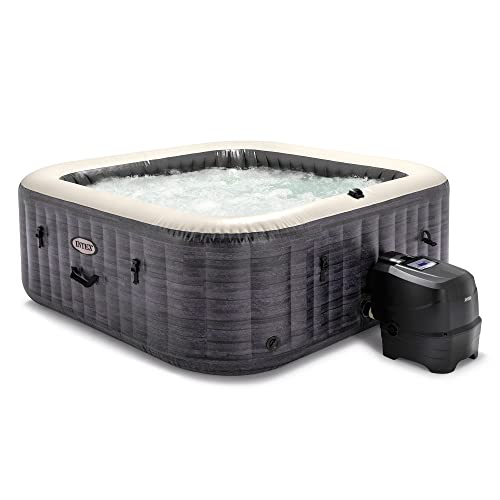 Intex 28451EP PureSpa Plus 6 Person Portable Inflatable Square Hot Tub Spa with 170 Bubble Jets and Built in Heater Pump, Greystone