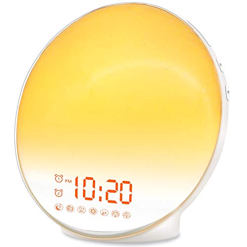 JALL Wake Up Light Sunrise Alarm Clock for Kids, Heavy Sleepers, Bedroom, with Sunrise Simulation, Sleep Aid, Dual Alarms, FM Radio, Snooze, Nightlight, 7 Colors, 7 Natural Sounds, Ideal for Gift