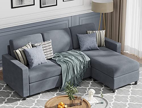 JAMFLY 79" Convertible Sectional Sofa Couch, L Shaped Couch with Linen Fabric Small Sectional Sofa with Chaise for Living Room Clearance Set (Dark Gray)