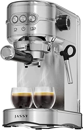 JASSY Espresso Coffee Maker 20 Bar Cappuccino Machine with Milk Frother for Espresso/Cappuccino/Latte/Mocha for Home Brewing with 35 oz Removable Water Tank/Stainless Steel /1450W(Upgraded)