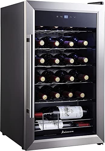 Kalamera Mini Fridge Wine Cooler, 24 Bottle Compressor Freestanding Wine Refrigerator - Single Zone with Stainless Steel Glass Door for Home, Office, Bar, 41°F to 64°F, Drink Fridge.