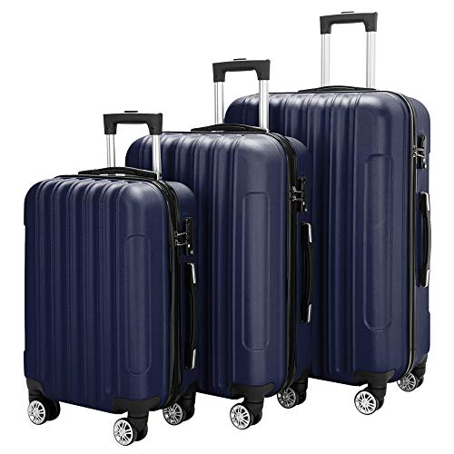Karl home Luggage Set of 3 Hardside Carry on Suitcase Sets with Spinner Wheels & TSA lock, Portable Lightweight ABS Luggages for Travel, Business - Navy Blue (20/24/28)