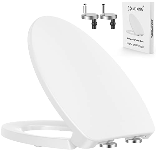 KE KING Toilet Seat, Premium Elongated Toilet Seat with Grip-Tight Bumpers, Easy Installation and Clean Oval Toilet Seats, Soft Close Toilet Seat with Stable Hinge, White