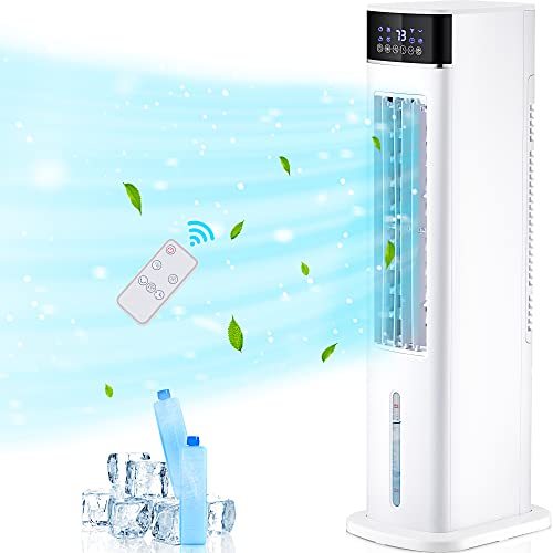 KEGIAN Portable Evaporative Air Cooler, Swamp Cooler with 80°Oscillation, 3 Speeds, 12H Timer, Remote & Panel Control, Bladeless Cooling Fan for Home, Office, and Bedroom