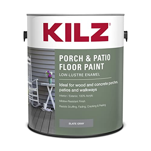 KILZ Low-Lustre Enamel Porch & Patio Latex Floor Paint, Interior/Exterior, Slate Gray, 1 Gallon