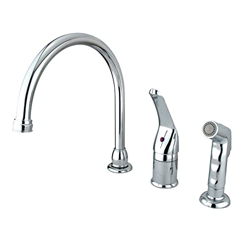 Kingston Brass KB821 Chatham Single Lever Handle Kitchen Faucet with Sprayer without Soap Dispenser, 9-Inch, Polished Chrome