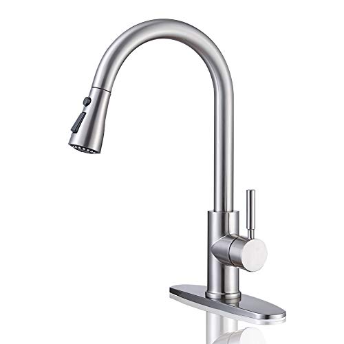 Kitchen Faucet, Kitchen Sink Faucet Arofa Single Handle Stainless Steel Brushed Nickel Pull Down Kitchen Faucet with Sprayer