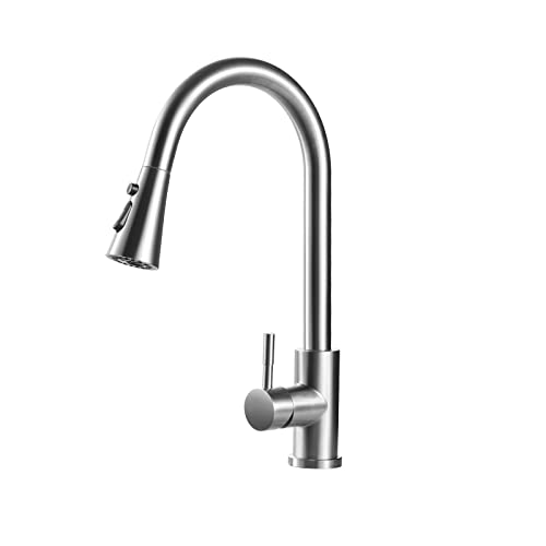 Kitchen Faucets, Kitchen Faucet with Pull Down Sprayer Kitchen Sink Faucet Brushed Nickel Single Hole Pull Down Faucet for Kitchen Sink Stainless Steel Faucet