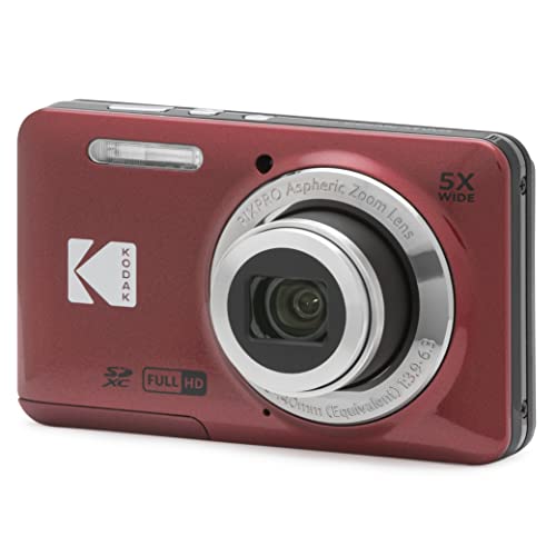 KODAK PIXPRO FZ55-RD 16MP Digital Camera 5X Optical Zoom 28mm Wide Angle 1080P Full HD Video 2.7" LCD Vlogging Camera (Red)