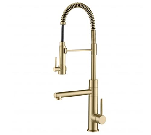 Kraus KPF-1603BG Artec Pro 2-Function Commercial Style Pre-Rinse Kitchen Faucet with Pull-Down Spring Spout and Pot Filler, 24.75 Inch, Brushed Gold