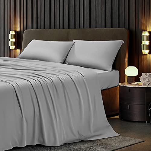 LIANLAM 100% Bamboo Sheets - California King Size Sheets Set 4 Piece ，Cooling Bed Sheets Super Soft Breathable Luxury Sheets 16Inch Deep Pocket - Wrinkle and Hypoallergenic (Grey)