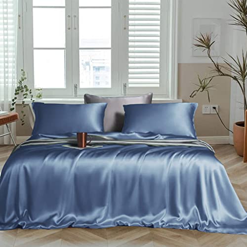 Linenwalas Queen Size Sheet Set - Breathable & Cooling Bamboo Silk Sheets Queen Size - Hotel Luxury Bed Sheets, Soft Premium 4 Piece Bedsheet Set, Deep Pockets, No Pilling Sheets - (Bahamas Blue)