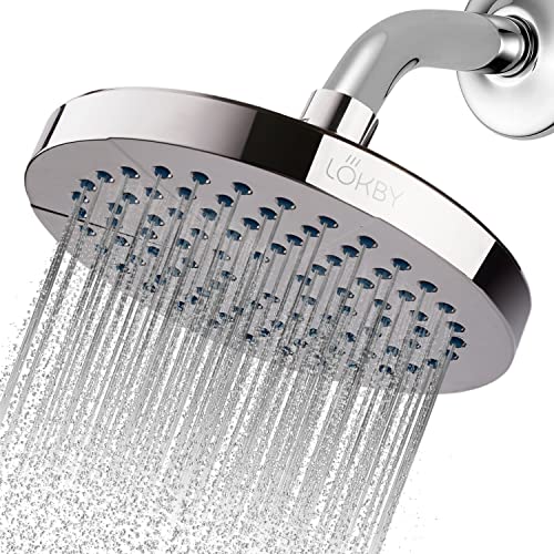LOKBY 6" High Pressure Shower Head - Rain Fixed Shower Head - Water Pressure Boosting Simple Showerhead Tool-less 1-Min Installation - High Power Flow Bathroom Rainfall Shower Head - Chrome