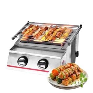 LOYALHEARTDY LPG BBQ Gas Grill, 2 Grill Burners Mini Propane Grill with Food Tray and Oil Tray, Portable Evenly Temperature Camping Griddles for Camping Picnics, 13.9(L) X 16.5(W) X 7.7(H)