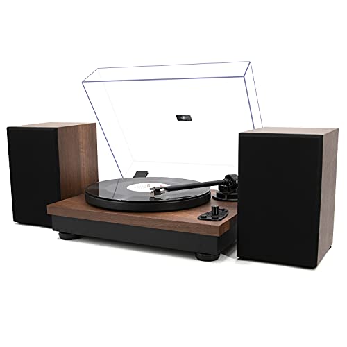 LP&No.1 Wireless Playback Vintage Turntable with Hi-Fi System Stereo Bookshelf Speakers, Bluetooth Belt-Drive Retro Record Player with Moving Magnet Cartridge,Walnut Wood