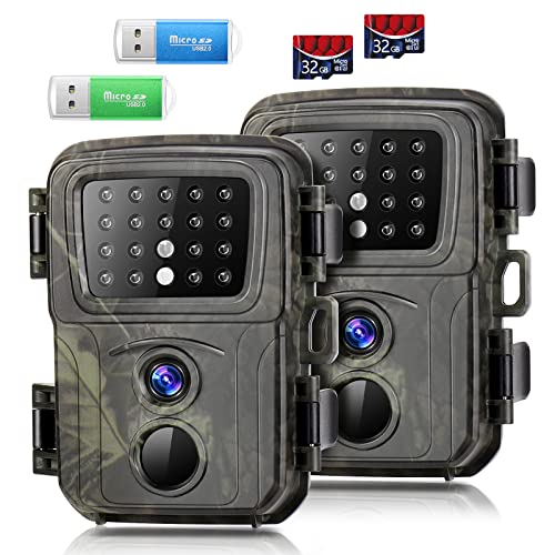 Marglit Trail Camera, 20MP 1080P Game Camera with Night Vision Motion Activated Waterproof,with 32GB Card,2 Packs,Green