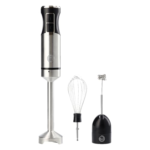 MasterChef Immersion Blender Handheld with Electric Whisk & Milk Frother Attachments, Hand Held Stainless Steel Stick Emulsifier for Making Baby Food, Soup, Puree, Cake, Cappuccino, Latte etc, 400W