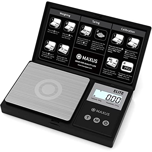MAXUS Precision Pocket Scale 200g x 0.01g, Elite Digital Gram Scale Small Food/ Jewelry Scale Ounces/Grains Scale, Easy to Carry, Great for Travel,Backlit LCD, Stainless Steel