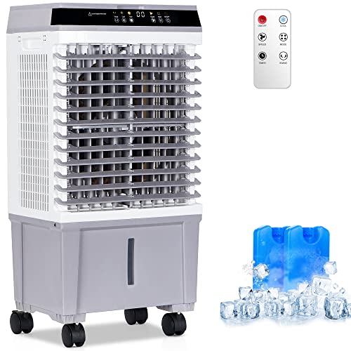 MEPTY Evaporative Air Cooler, 1800 CFM Swamp Cooler with 5.3Gallon Water Tank, Remote Control, 12H Timer, 3 Modes & Speeds, 90° Oscillation, Portable for Home, Office, Residential (Grey)