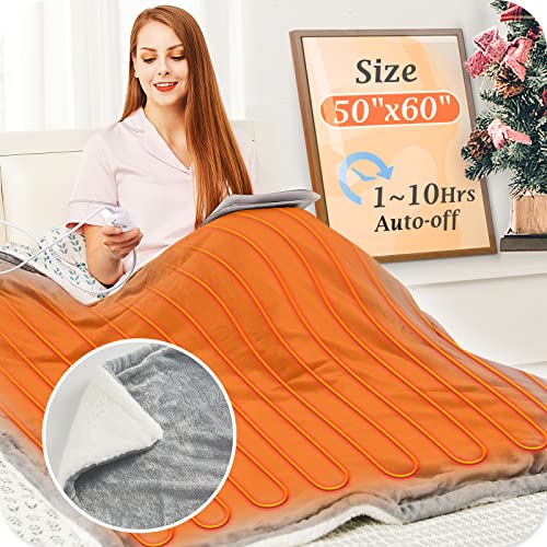Mia&Coco Electric Heated Blanket Throw Flannel Sherpa Fast Heating 50"x60", 6 Heating Levels & Up-to-10-Hours Auto-Off Timer & LED Display, for Home Office Use, Machine Washable, ETL Certified, Grey