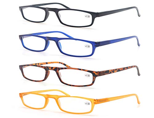 MODFANS Reading Glasses +2.0-4 Pairs Fashion Readers Narrow Frame Spring Hinge for Men Women