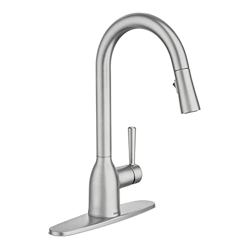 Moen Adler Spot Resist Stainless One-Handle High Arc Kitchen Sink Faucet with Power Clean, Kitchen Faucet with Pull Down Sprayer, 87233SRS