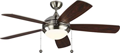 Monte Carlo 5DIC52BSD-V1 Discus Classic 52" Ceiling Fan with Advanced LED Light and Pull Chain, 5 Blades, Brushed Steel