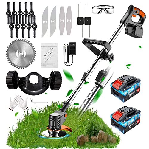 Mrzneaoch Weed Eater Battery Powered 24v 2.0ah Electric Weed Eater with 17 Saw Blade 2 Removable Auxiliary Wheel for Lawn Edger Pruning and Trimmer Garden
