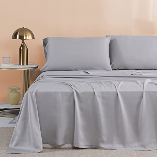 NATUREFIELD Luxury 100% Bamboo Bed Sheets Set, Split King Size Cooling Sheets with Fitted Deep Pocket, Silky Soft and Comfortable for Home and Hotel, 5 Piece, Gray