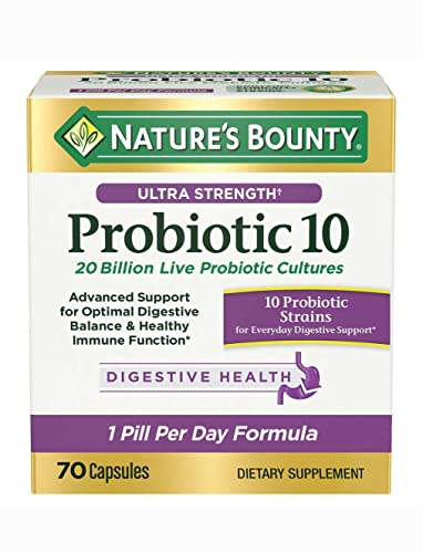 Nature's Bounty Ultra Strength Probiotic 10, Support for Digestive, Immune and Upper Respiratory Health, 70 Capsules