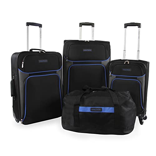 Nautica Seascape Collection 4pc Softside Luggage Set, Black/Blue