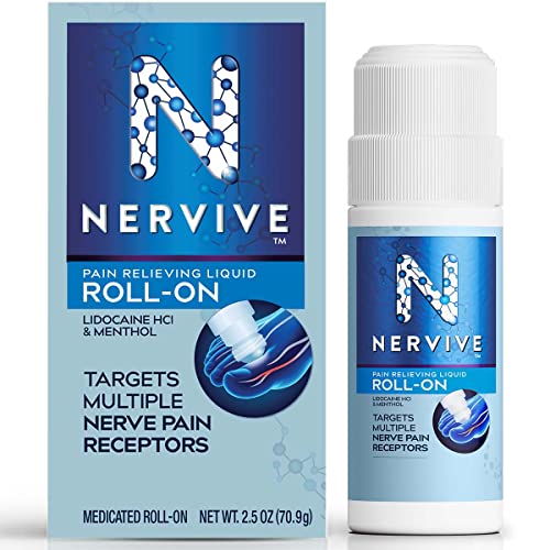 Nervive Nerve Care Pain Relieving Roll On, Fast Acting No-Mess Topical Pain Reliever with Maximum Strength Lidocaine and Menthol to Relieve Pain in Toes, Feet, Fingers, Hands, Legs & Arms, 2.5oz