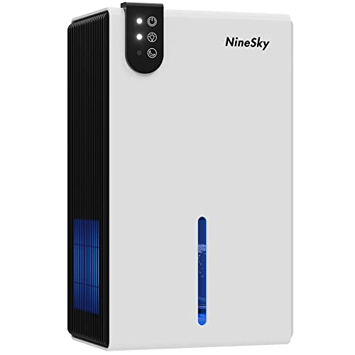 NineSky Dehumidifier for Home, 85 OZ Water Tank, (800 sq.ft) Dehumidifiers for Bathroom Bedroom with Auto Shut Off,7 Colors LED Light(White)