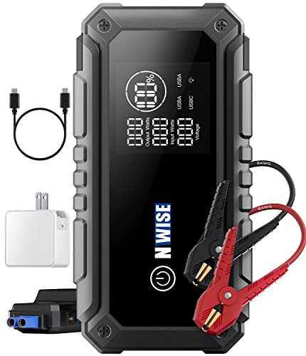 NWISE Car Jump Starter, 3000A Peak 25800mAh Portable Battery Starter (Up to 10L Gas or 8L Diesel Engine) with Smart Safety Jumper Clamps,12V Jump Boxes with 65W Fast Charging(65W Charger Included)