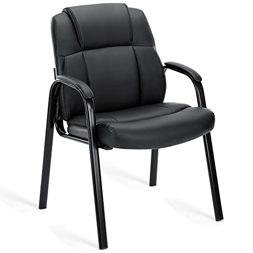 OLIXIS Guest Chair - Reception Chair, Waiting Room Chair PU Leather Meeting Chairs Executive Chair with Lumbar Support and Padded Armrest, Black