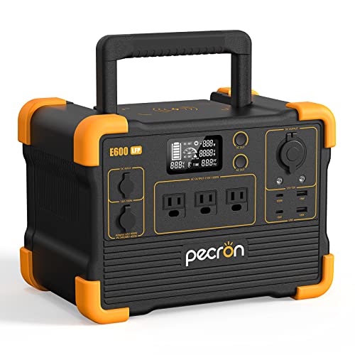 pecron Portable Power Station E600LFP,614Wh Solar Generator with 3X120V 1200W AC Outlets 100W USB-C PD Output LiFePO4 Battery Backup for Outdoor Camping Emergency(Solar Panel Optional)