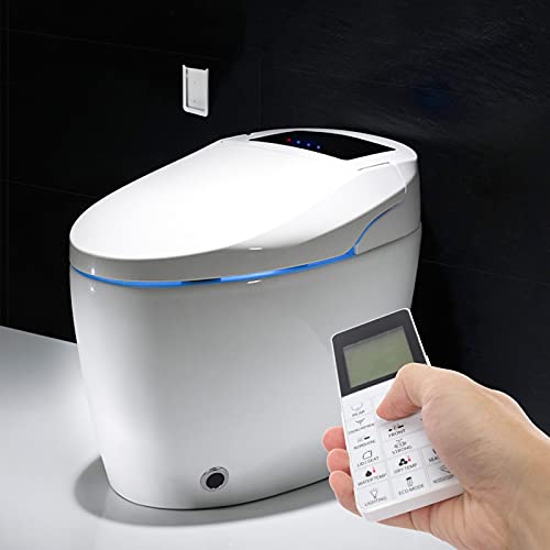 Perfectbot Modern Elongated White Intelligent Smart Toilet, One-Piece Dual Flush Toilet with Comfort Height Toilet Warm Dryer,Automatic Energy Saving System,Bidet Seat w/Remote Control-111V