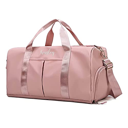 Personalized Duffel Bag Embroidered Sports Gym Bag Travel with Wet Dry Pockets & Shoe Compartment Gift For Groomsman,Bridesmaid (Pink)