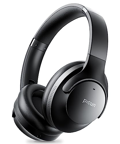Picun Active Noise Cancelling Headphones with ENC Tech, Wireless Bluetooth Headphones Over Ear Headsets 40H Playing Time, Memory Foam Earcups & Deep Bass for Travel, Gym, Driving, Office (Black)