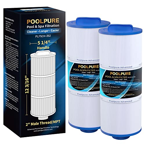 POOLPURE 5CH-352 Spa Filter Replaces PPM35SC-F2M, Marquis Spa 20042, 20092, 70-0240, 370-0242, 370-0243, Filbur FC-0196, 2" Male Thread/MPT Hot Tub Filter, 2 Pack