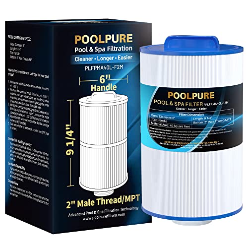 POOLPURE Replacement Spa Filter for PMA40L-F2M, Master Spas Twilight X268365, Unicel 6CH-402, 2" Male Thread/MPT Hot Tub Filter 1PACK