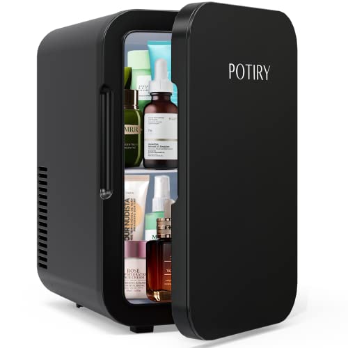 Potiry Mini Fridge, 6 Liter AC/DC Portable Thermoelectric Cooler and Warmer Mini Fridge for Bedroom Car Home Travel Mini Refrigerator for Skin Care Foods Medications