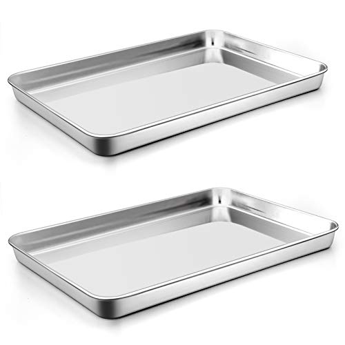 P&P CHEF Baking Cookie Sheet Set of 2, Stainless Steel Baking Sheets Pan Oven Tray, Rectangle 16”x12”x1”, Non Toxic & Durable Use, Mirror Finished & Easy Clean