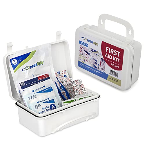 Primacare KC-10PP 10 Person Compact First Aid Kit, 8"x5"x3", with 102 Pieces Emergency Medical Supplies, Portable Kits for Home, School and Office, Wall Mount, White