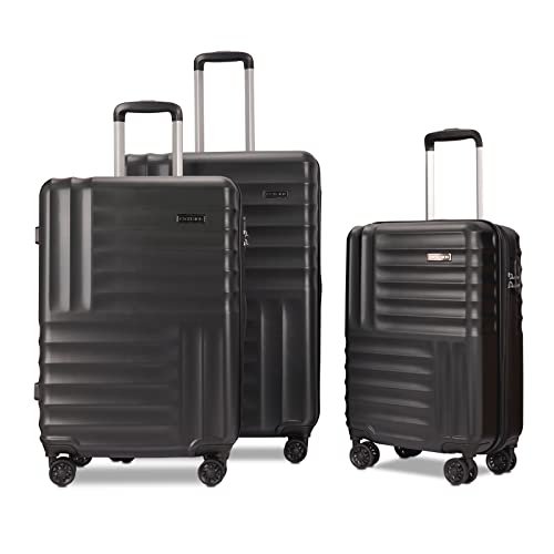 PRIMICIA EXCELSIOR practical PC+ABS suitcase Spinner Wheels scratch-resistant Lightweight Spinner Expandable Suitcase, Universal wheel, (Giant series-01) (Black, 3-Piece Set(20"/24"/28"))